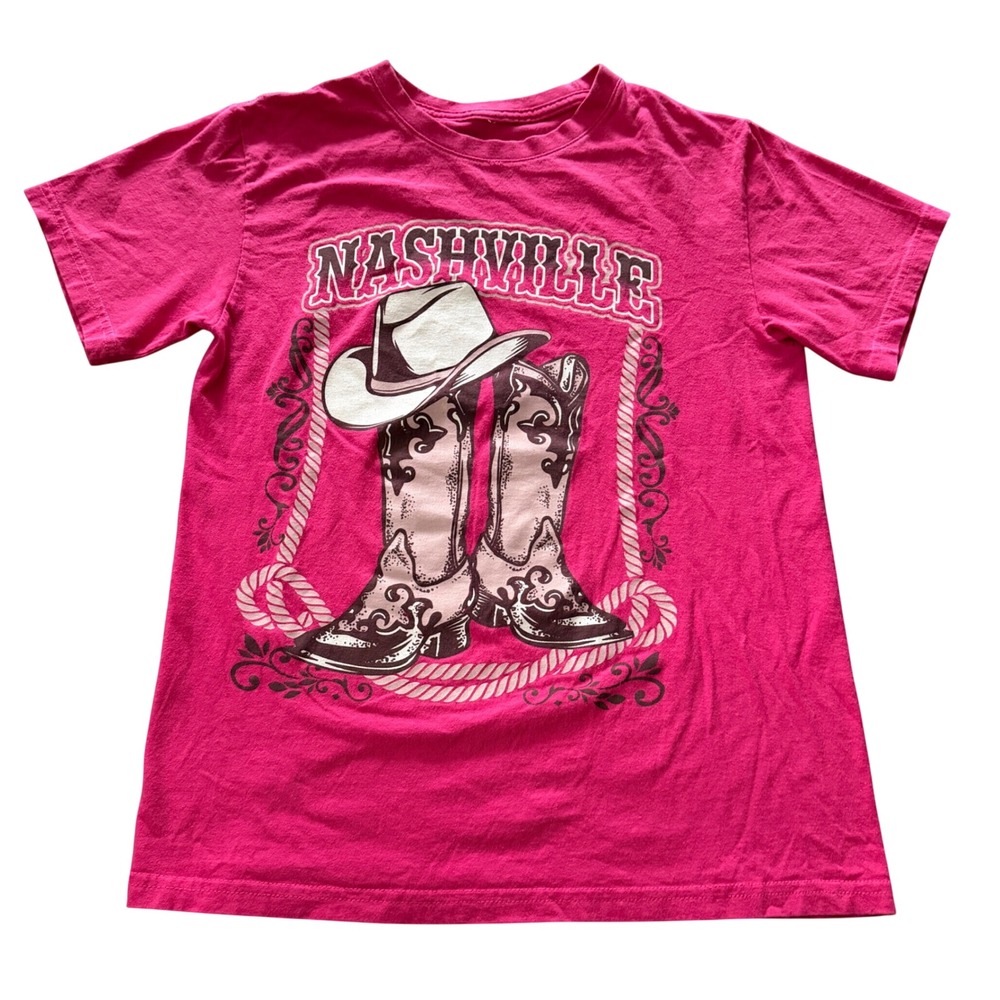 Rebellious One Nashville Pink Graphic Tee Western Cowboy Boots Hat Small